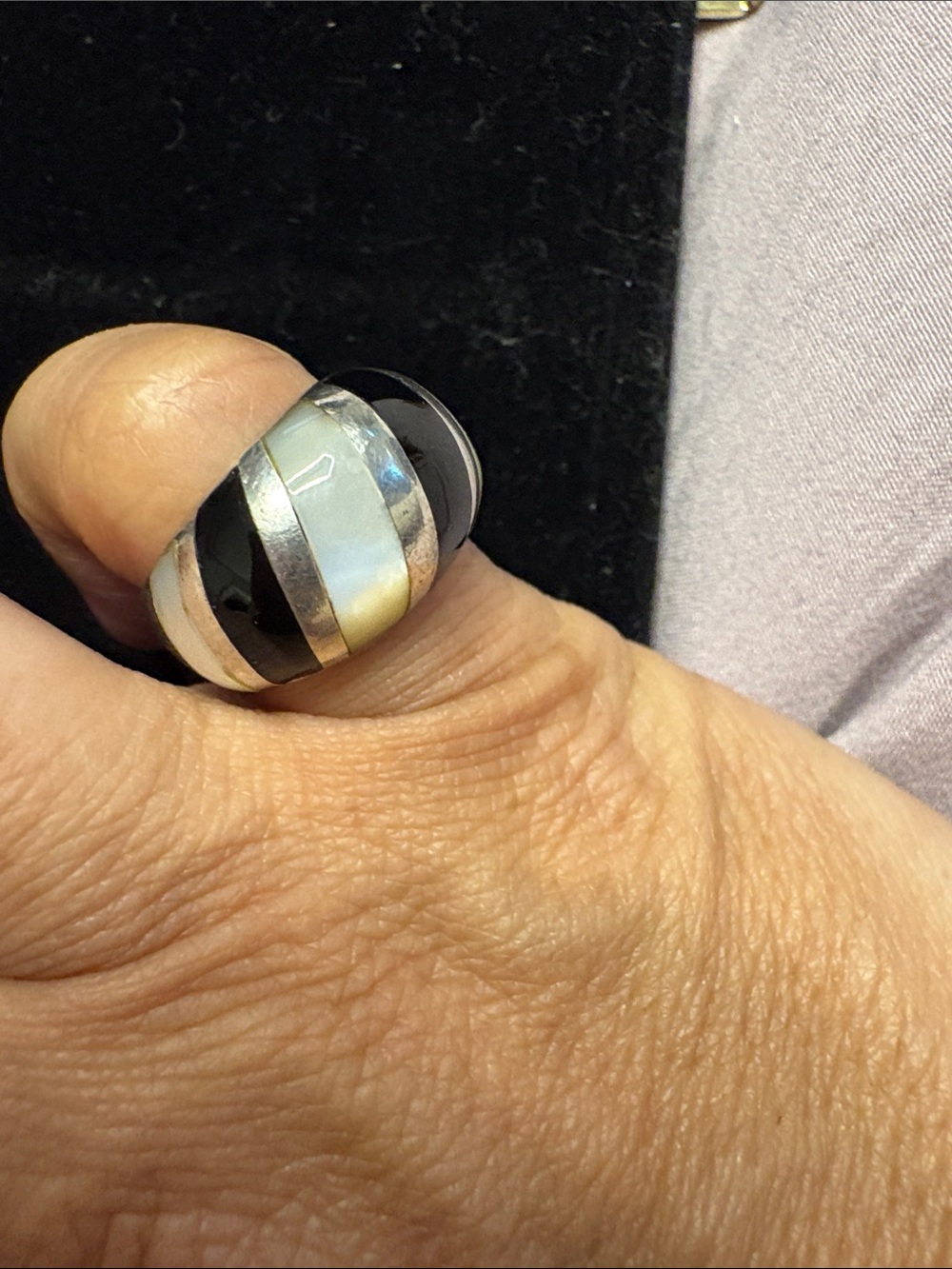 925 Sterling Band Ring with Onyx and Moonstone Inlay